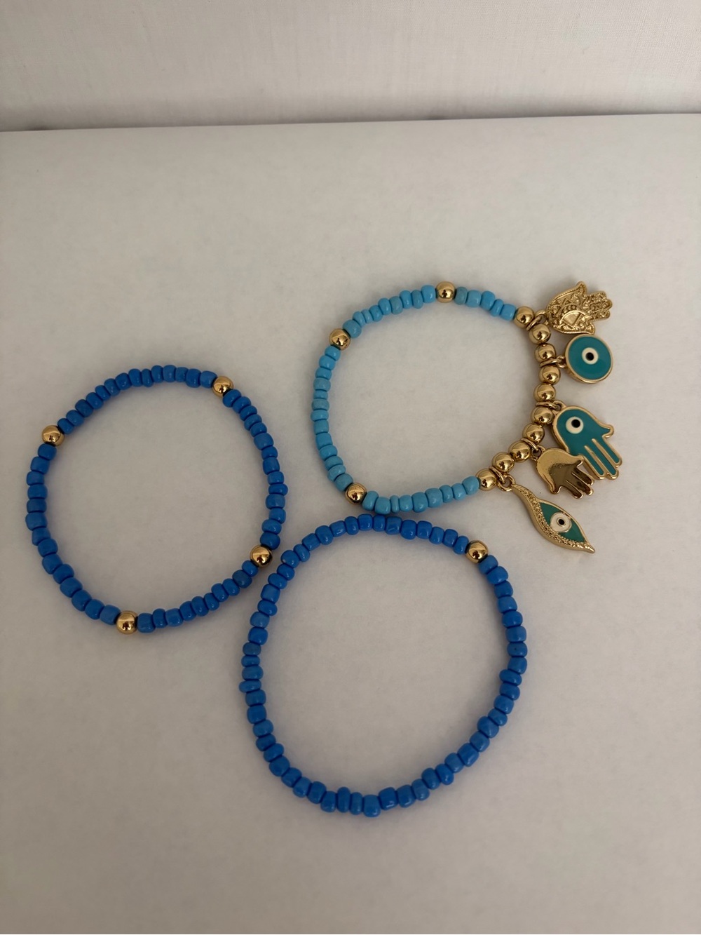 Nice & Bella Beaded Bracelets Set of 3 Evil Eye Hamsa Blue Turquoise(F305)